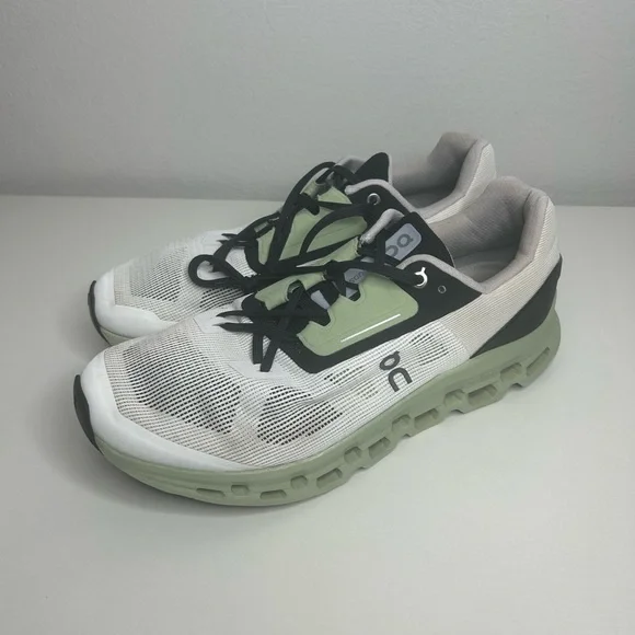 On Running White and Olive Sneakers - Picture 2 of 9